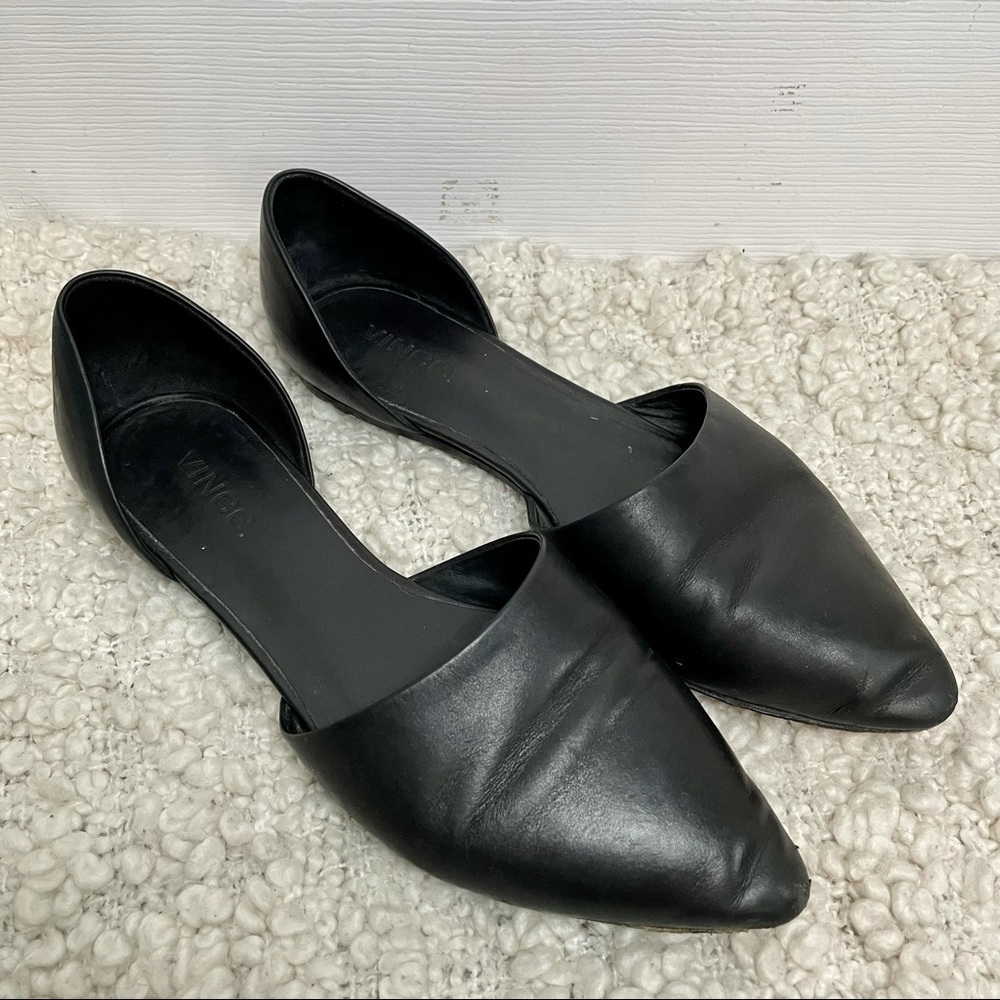 VINCE Nina Black Leather D’orsay Skimmer Flats Slip Ons 9.5